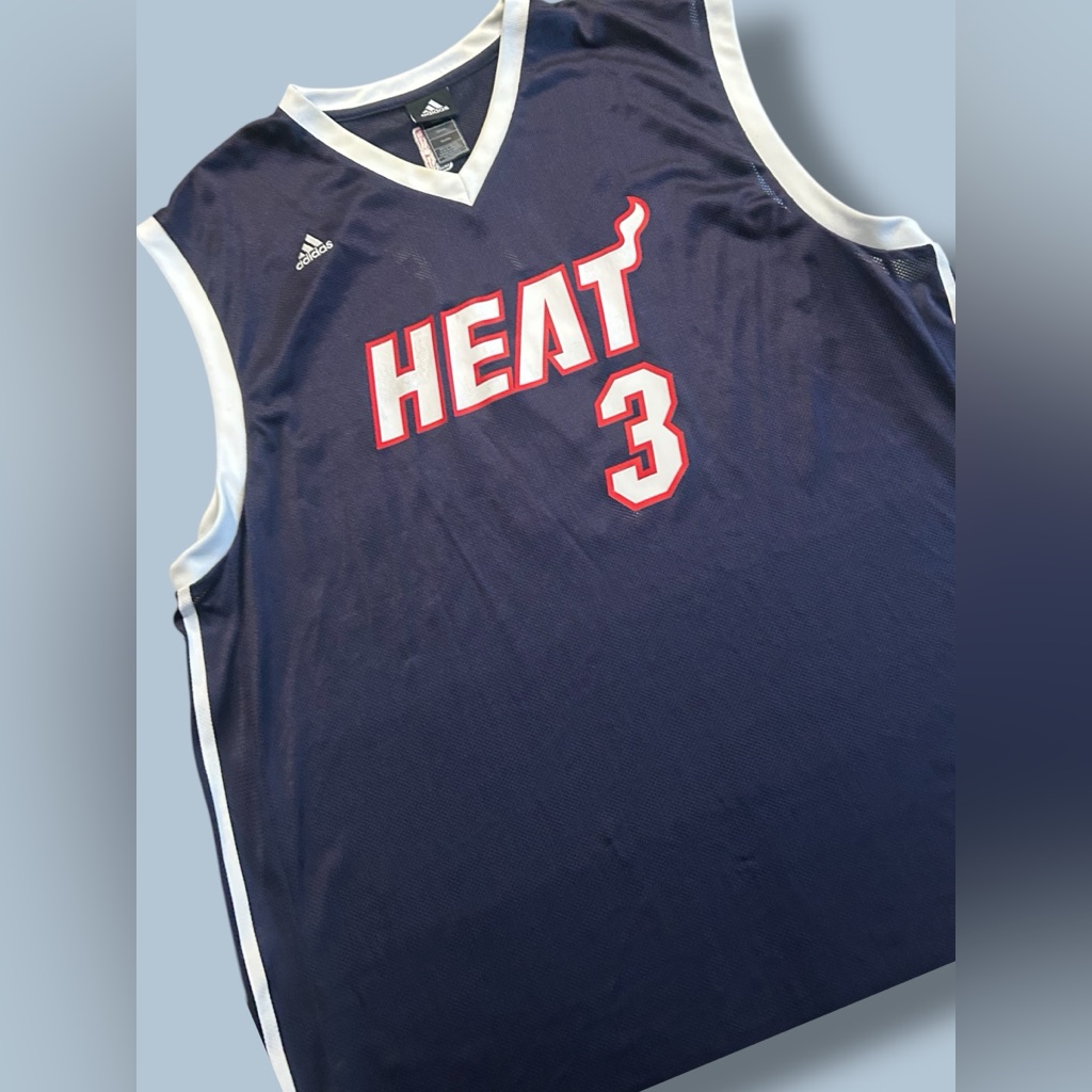 Vintage Dwyane Wade Adidas Navy Blue Heat 3 Jersey